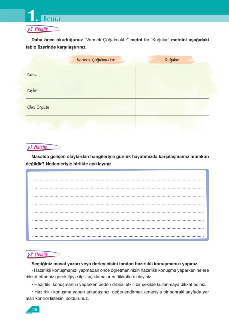 6. Sınıf Türkçe Ders Kitabı Cevapları Ata Yayınları Sayfa 26