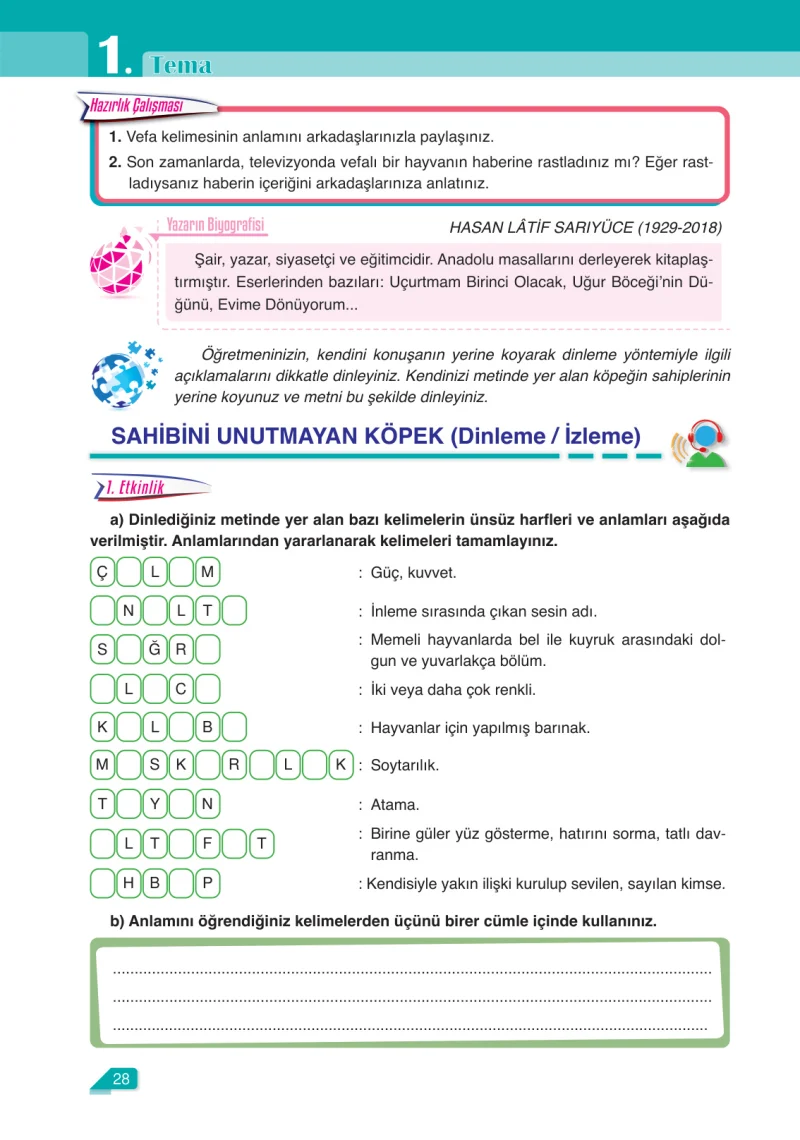 6. Sınıf Türkçe Ders Kitabı Cevapları Ata Yayınları Sayfa 28