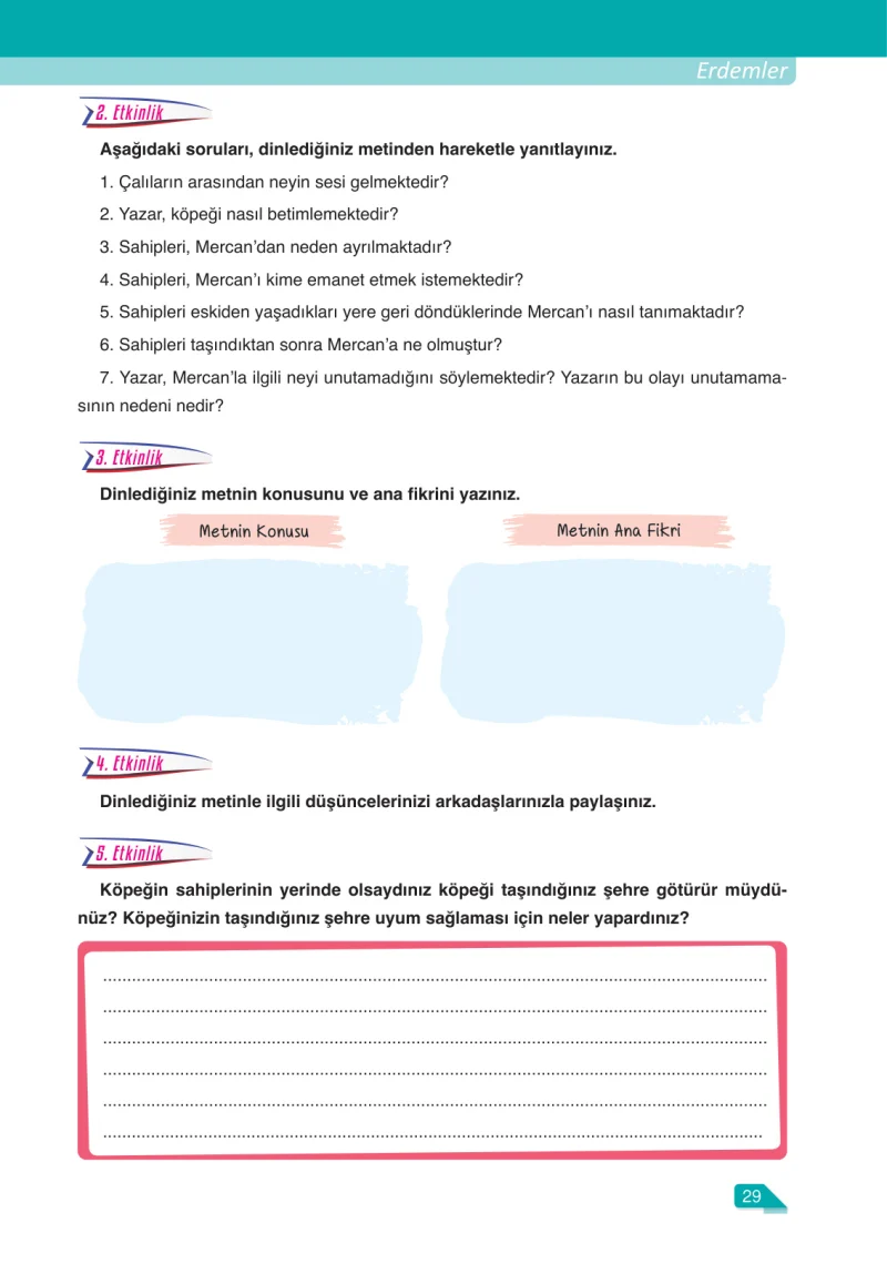 6. Sınıf Türkçe Ders Kitabı Cevapları Ata Yayınları Sayfa 29
