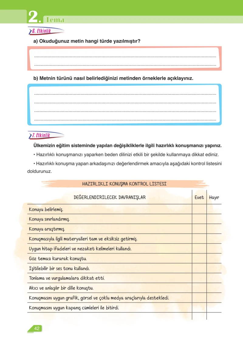 6. Sınıf Türkçe Ders Kitabı Cevapları Ata Yayınları Sayfa 42