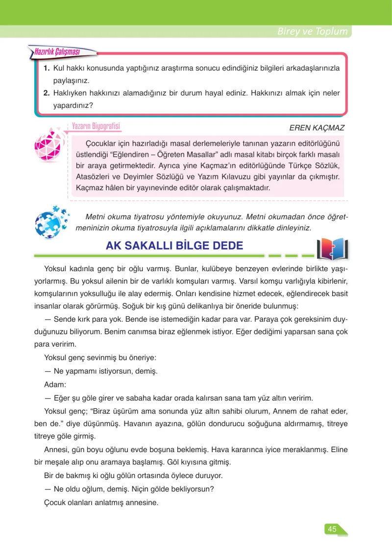 6. Sınıf Türkçe Ders Kitabı Cevapları Ata Yayınları Sayfa 45