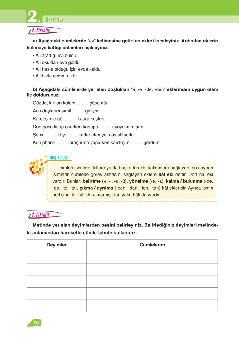 6. Sınıf Türkçe Ders Kitabı Cevapları Ata Yayınları Sayfa 50