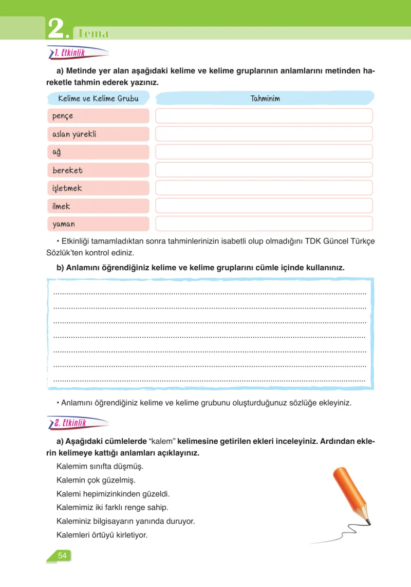 6. Sınıf Türkçe Ders Kitabı Cevapları Ata Yayınları Sayfa 54