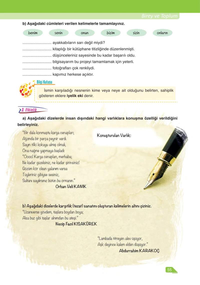 6. Sınıf Türkçe Ders Kitabı Cevapları Ata Yayınları Sayfa 55