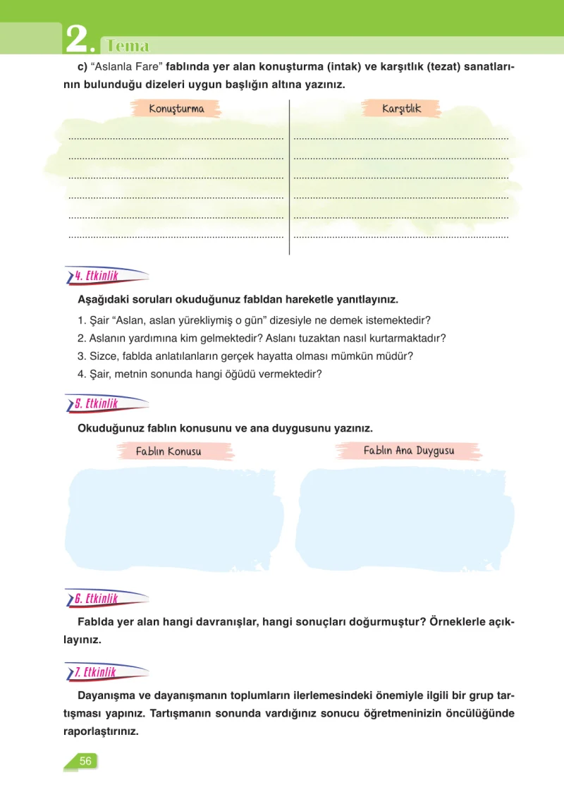 6. Sınıf Türkçe Ders Kitabı Cevapları Ata Yayınları Sayfa 56