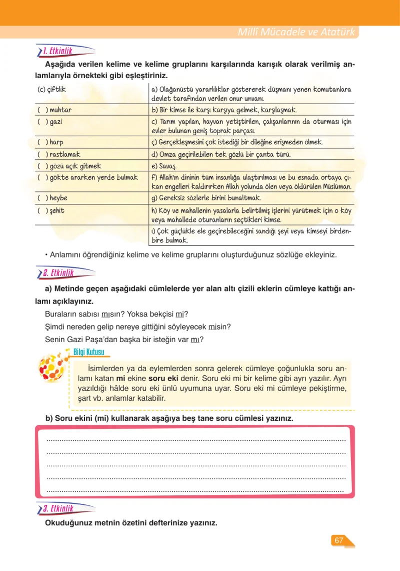 6. Sınıf Türkçe Ders Kitabı Cevapları Ata Yayınları Sayfa 67