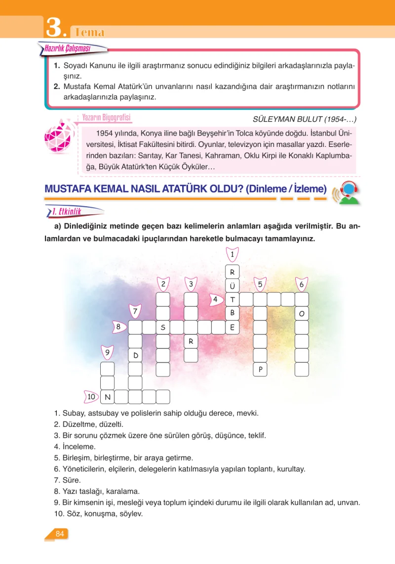 6. Sınıf Türkçe Ders Kitabı Cevapları Ata Yayınları Sayfa 84