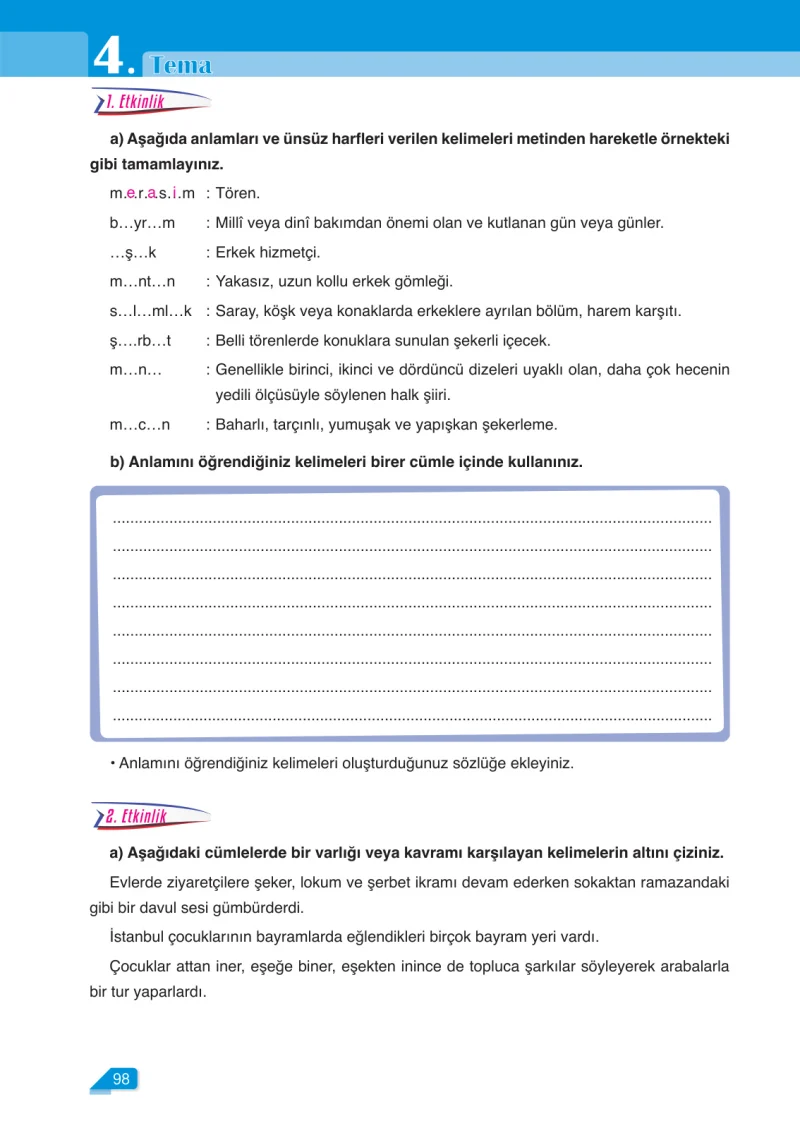 6. Sınıf Türkçe Ders Kitabı Cevapları Ata Yayınları Sayfa 98