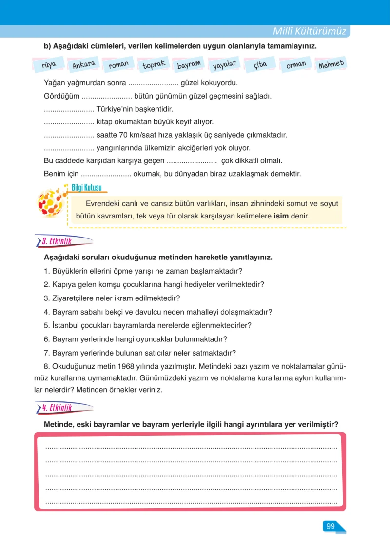 6. Sınıf Türkçe Ders Kitabı Cevapları Ata Yayınları Sayfa 99