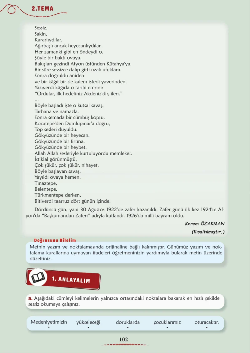 6. Sınıf Türkçe Ders Kitabı Cevapları Meb Yayınları 1. Kitap Sayfa 102
