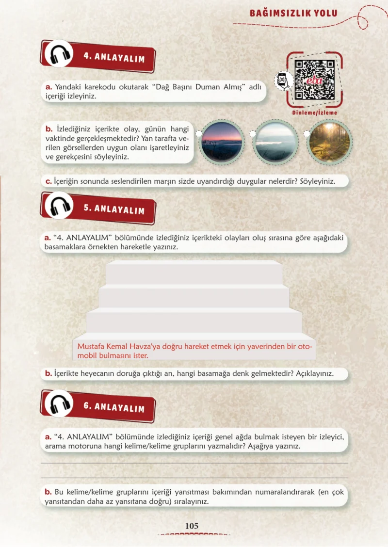 6. Sınıf Türkçe Ders Kitabı Cevapları Meb Yayınları 1. Kitap Sayfa 105