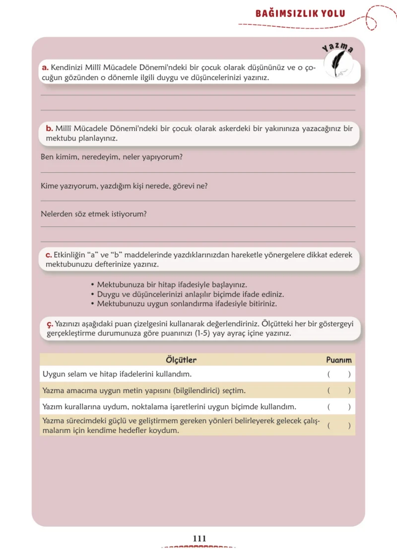 6. Sınıf Türkçe Ders Kitabı Cevapları Meb Yayınları 1. Kitap Sayfa 111