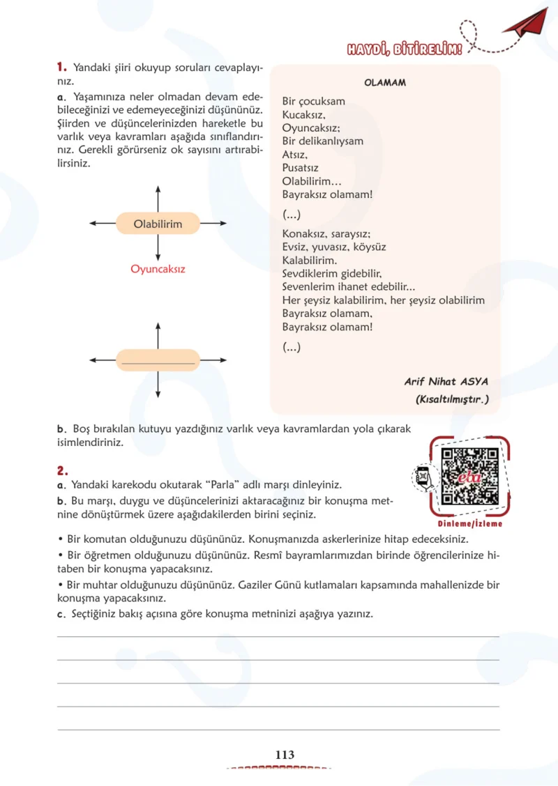 6. Sınıf Türkçe Ders Kitabı Cevapları Meb Yayınları 1. Kitap Sayfa 113