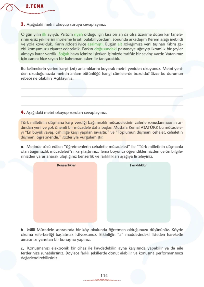 6. Sınıf Türkçe Ders Kitabı Cevapları Meb Yayınları 1. Kitap Sayfa 114