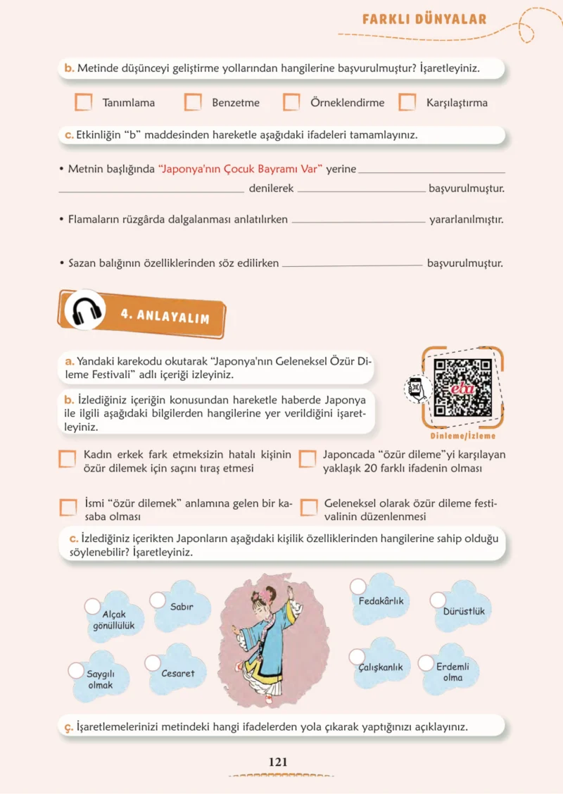 6. Sınıf Türkçe Ders Kitabı Cevapları Meb Yayınları 1. Kitap Sayfa 121