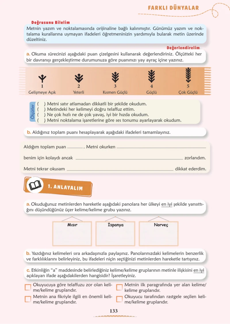 6. Sınıf Türkçe Ders Kitabı Cevapları Meb Yayınları 1. Kitap Sayfa 133