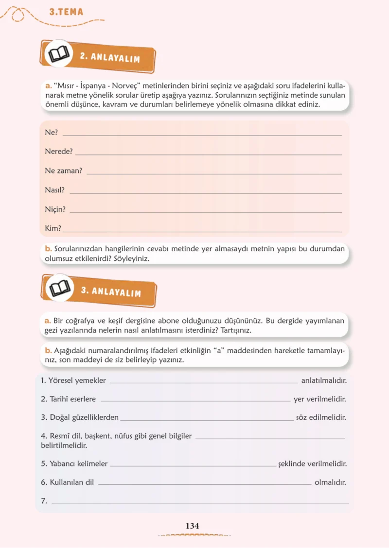 6. Sınıf Türkçe Ders Kitabı Cevapları Meb Yayınları 1. Kitap Sayfa 134