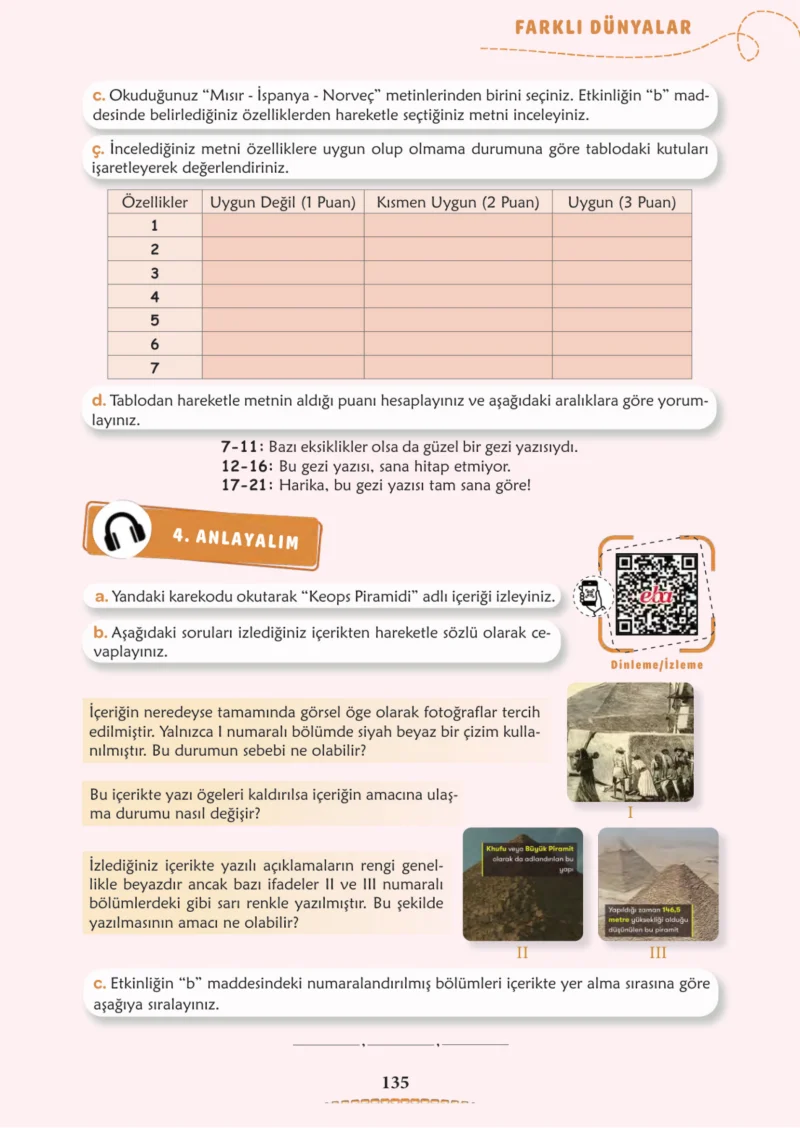 6. Sınıf Türkçe Ders Kitabı Cevapları Meb Yayınları 1. Kitap Sayfa 135