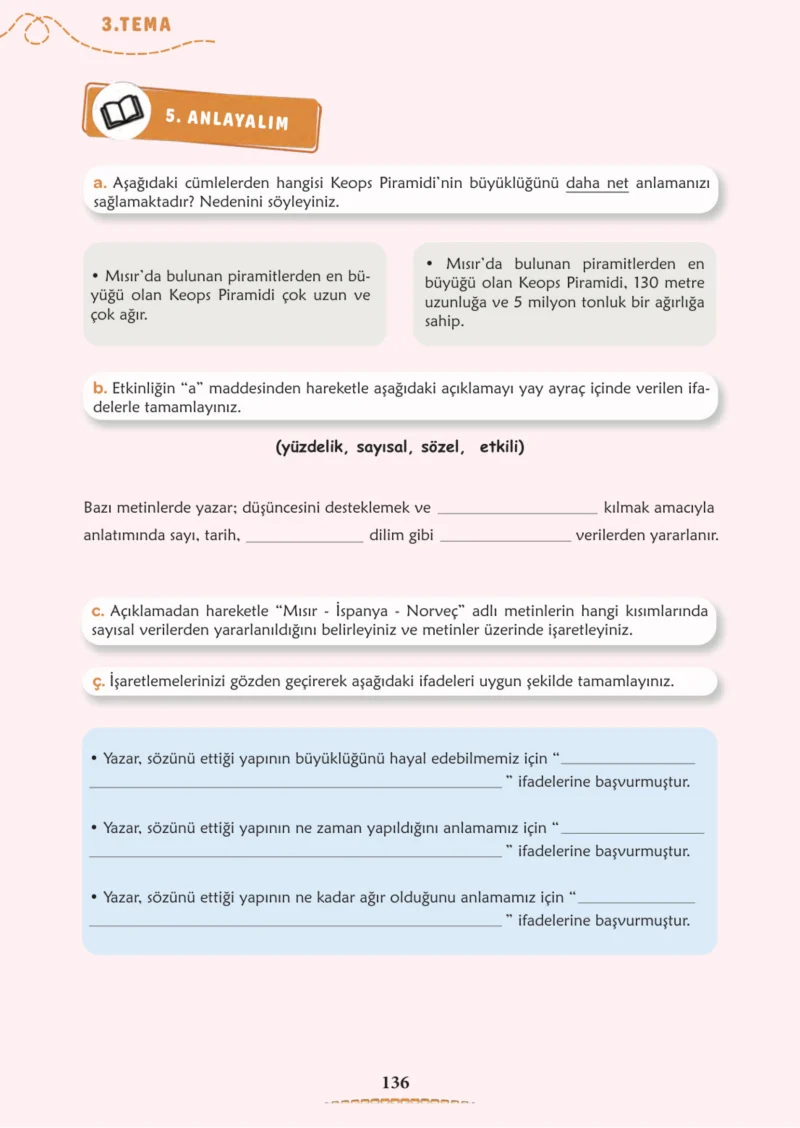 6. Sınıf Türkçe Ders Kitabı Cevapları Meb Yayınları 1. Kitap Sayfa 136
