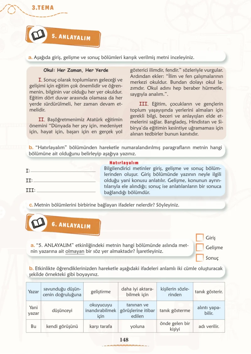 6. Sınıf Türkçe Ders Kitabı Cevapları Meb Yayınları 1. Kitap Sayfa 148