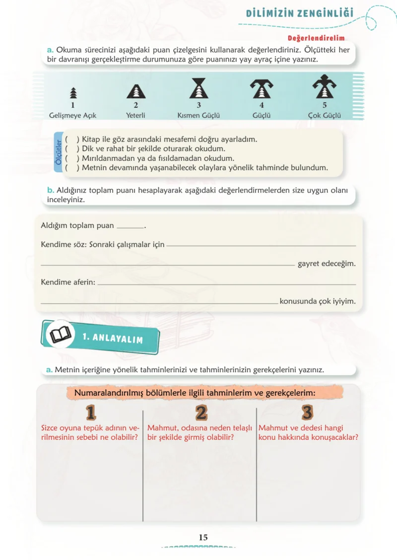6. Sınıf Türkçe Ders Kitabı Cevapları Meb Yayınları 1. Kitap Sayfa 15