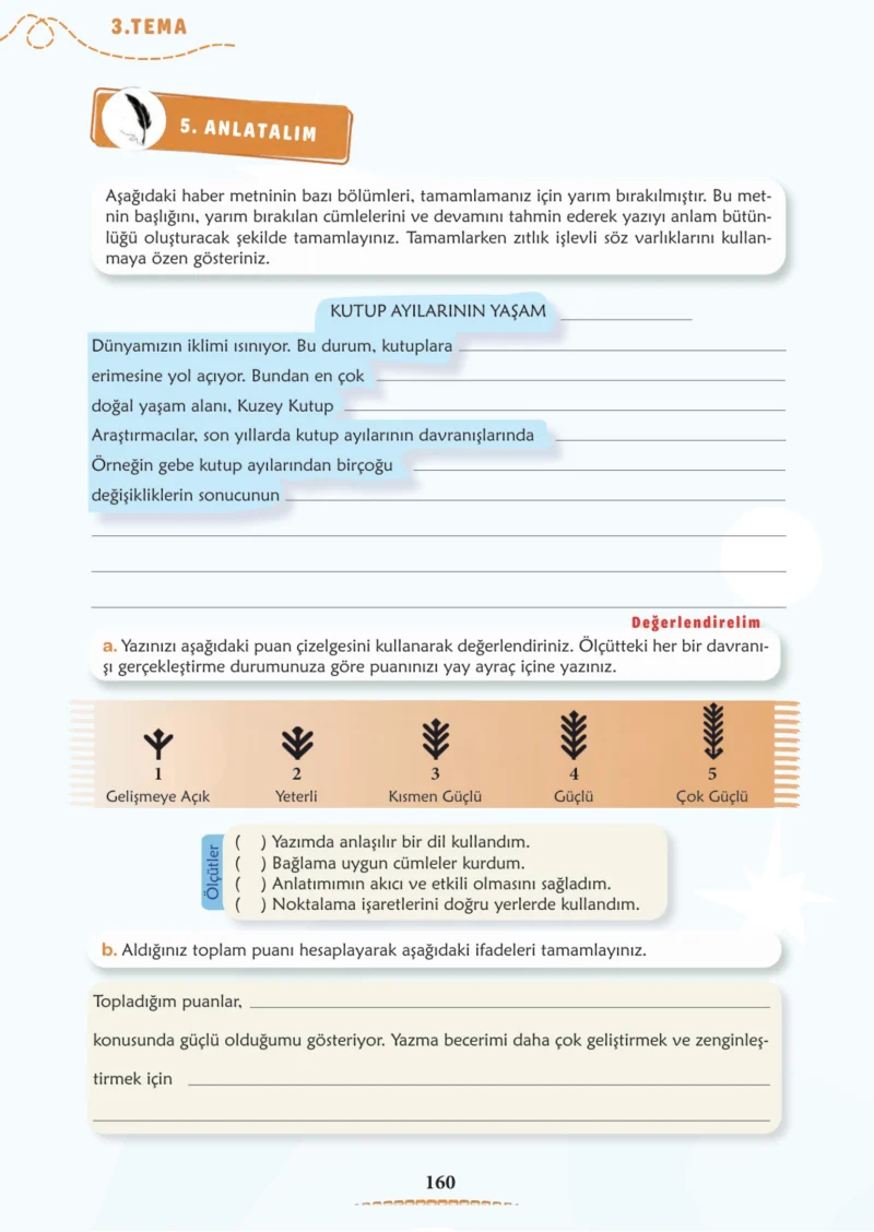 6. Sınıf Türkçe Ders Kitabı Cevapları Meb Yayınları 1. Kitap Sayfa 160