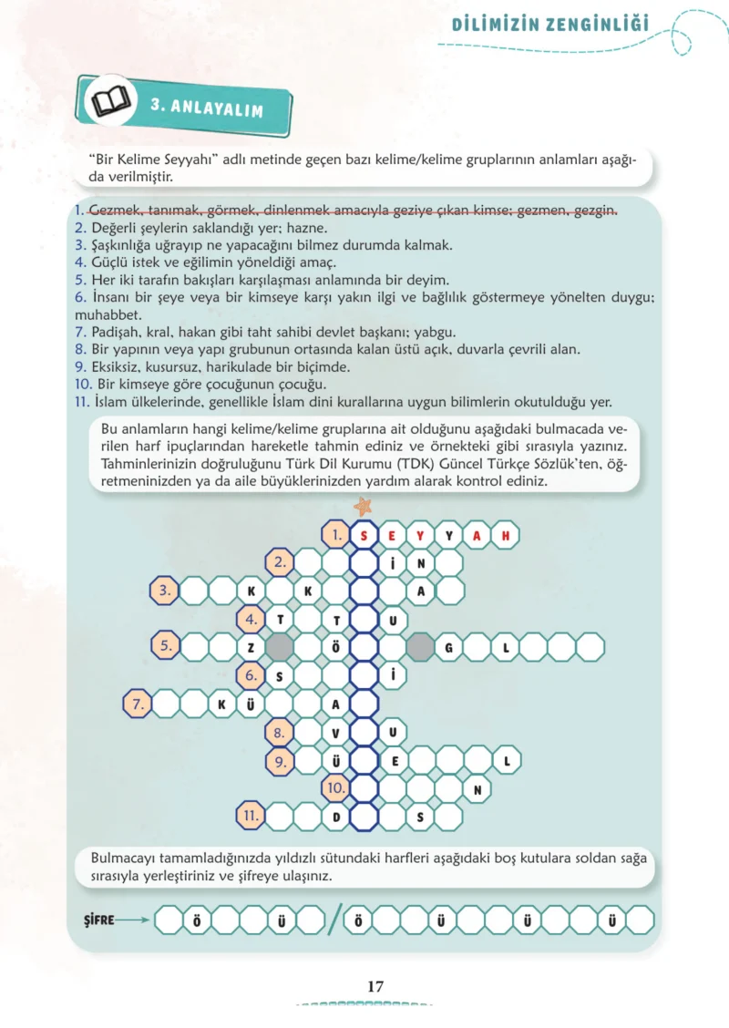 6. Sınıf Türkçe Ders Kitabı Cevapları Meb Yayınları 1. Kitap Sayfa 17