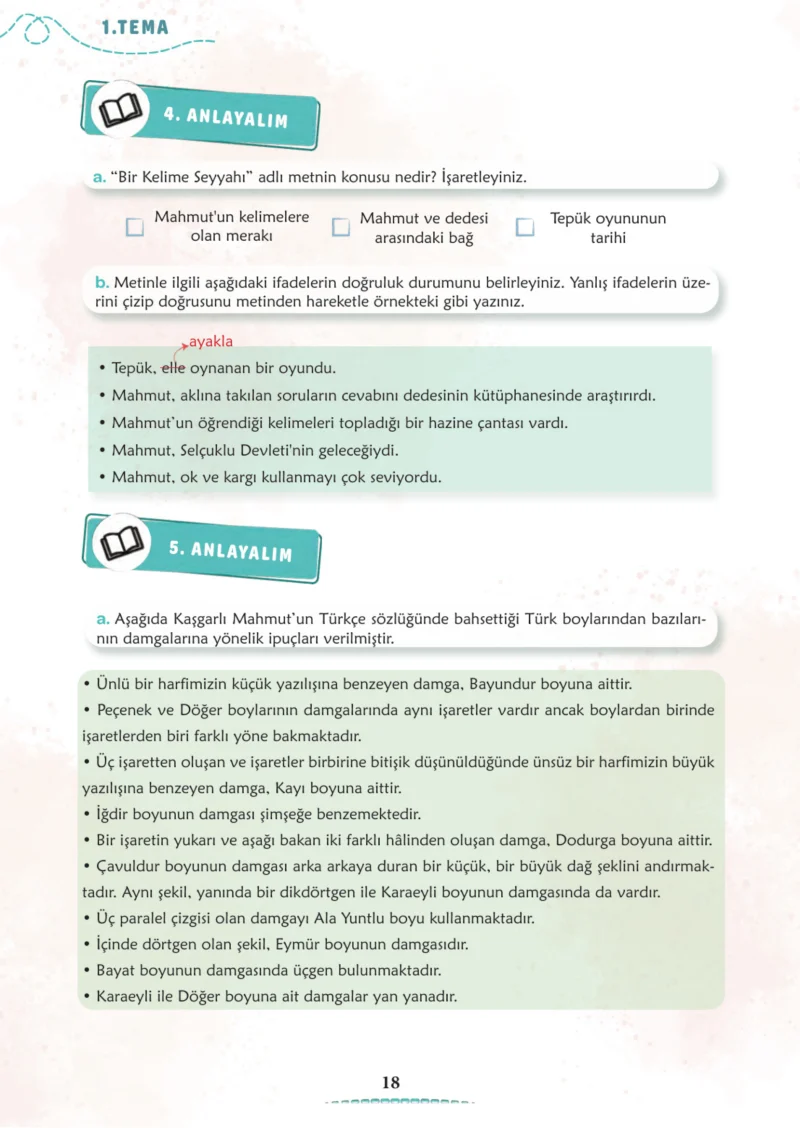 6. Sınıf Türkçe Ders Kitabı Cevapları Meb Yayınları 1. Kitap Sayfa 18