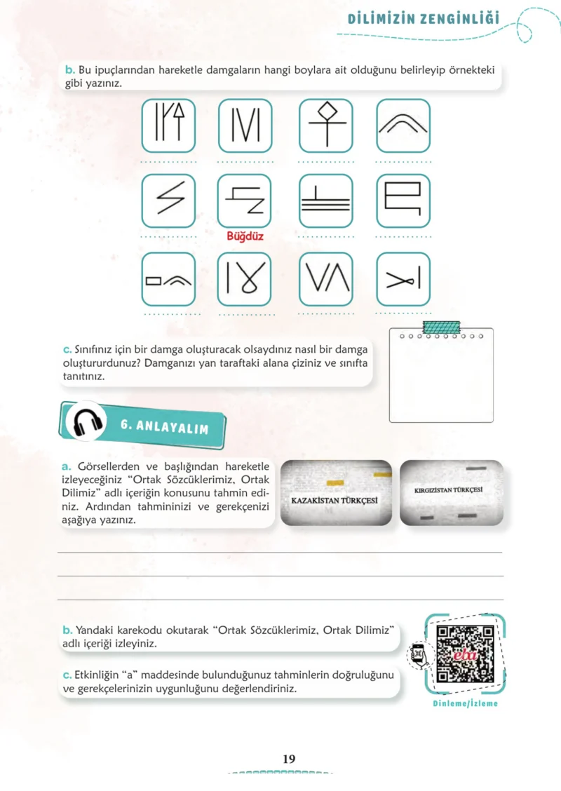 6. Sınıf Türkçe Ders Kitabı Cevapları Meb Yayınları 1. Kitap Sayfa 19