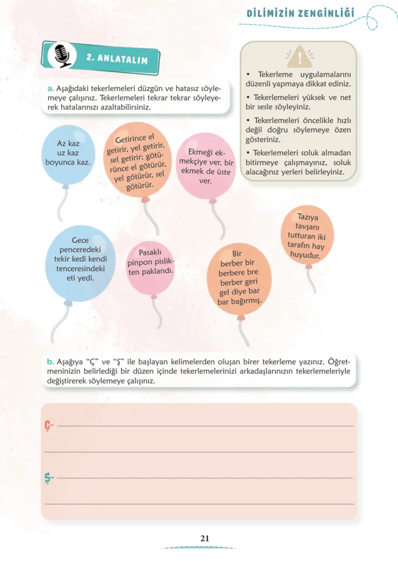 6. Sınıf Türkçe Ders Kitabı Cevapları Meb Yayınları 1. Kitap Sayfa 21