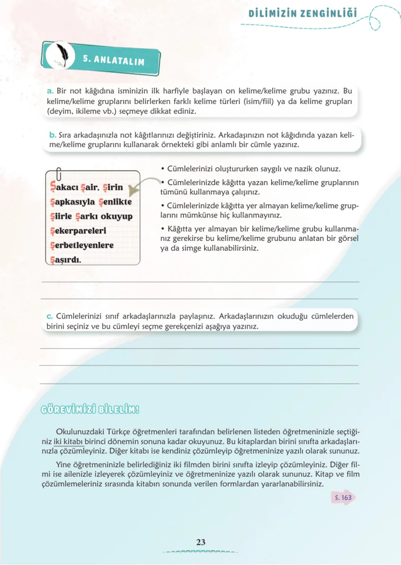 6. Sınıf Türkçe Ders Kitabı Cevapları Meb Yayınları 1. Kitap Sayfa 23