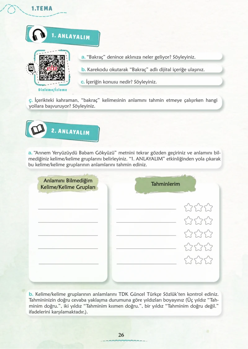 6. Sınıf Türkçe Ders Kitabı Cevapları Meb Yayınları 1. Kitap Sayfa 26