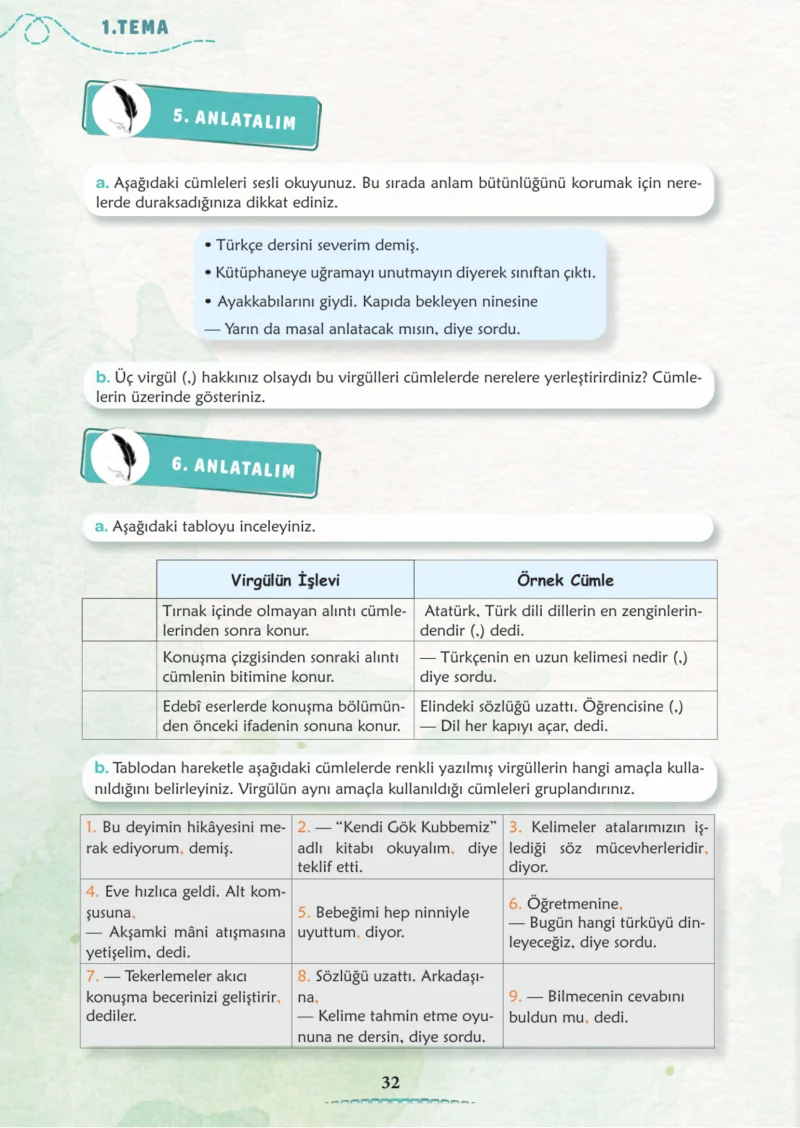 6. Sınıf Türkçe Ders Kitabı Cevapları Meb Yayınları 1. Kitap Sayfa 32