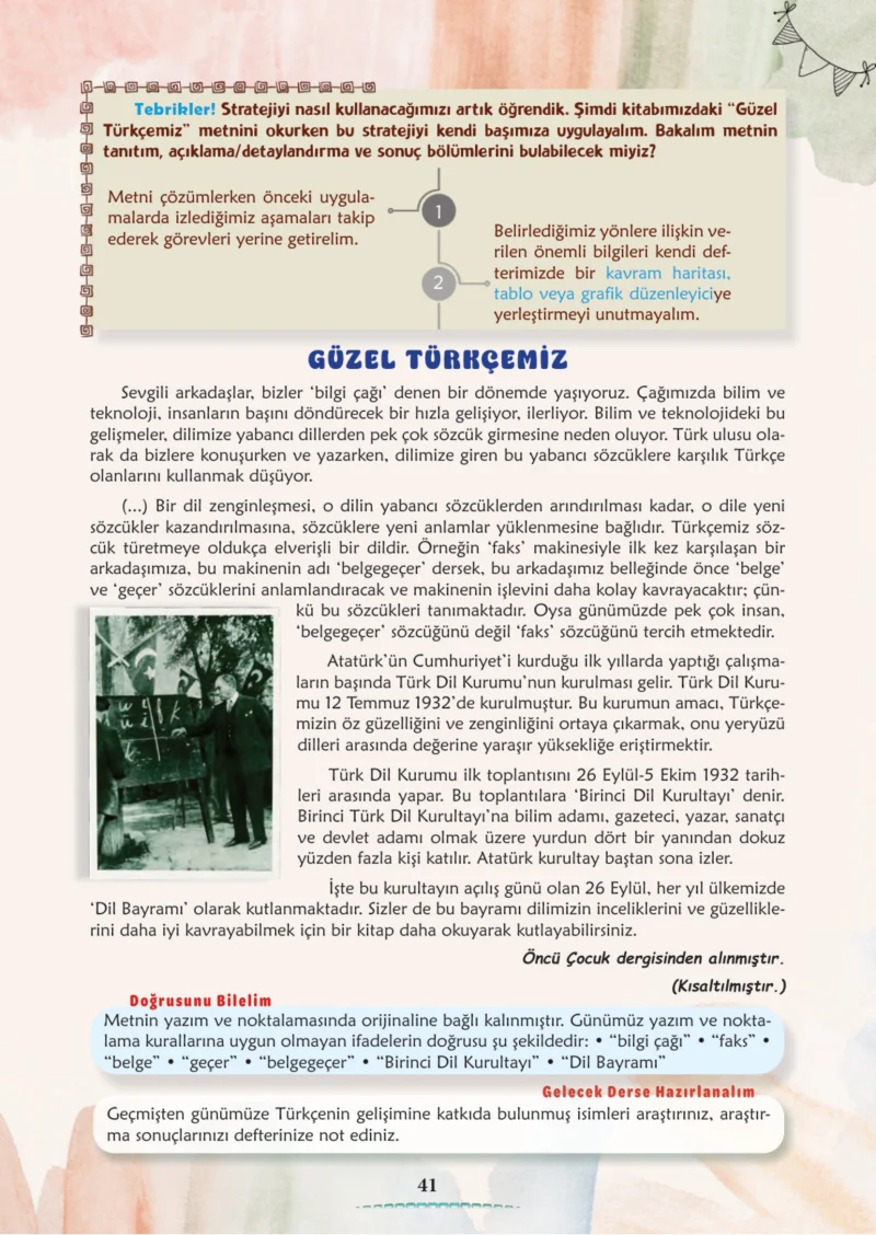 6. Sınıf Türkçe Ders Kitabı Cevapları Meb Yayınları 1. Kitap Sayfa 41