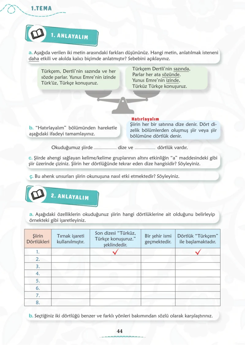 6. Sınıf Türkçe Ders Kitabı Cevapları Meb Yayınları 1. Kitap Sayfa 44