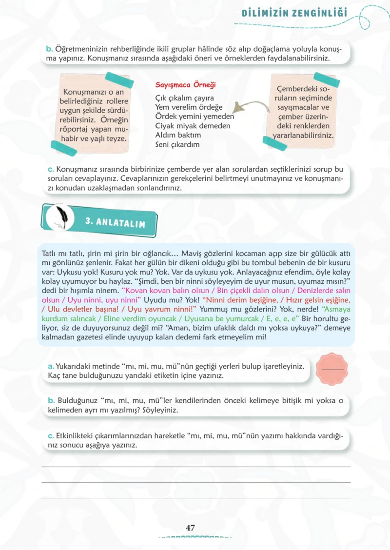 6. Sınıf Türkçe Ders Kitabı Cevapları Meb Yayınları 1. Kitap Sayfa 47