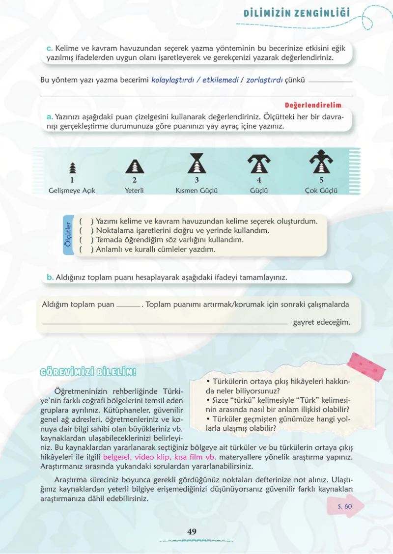 6. Sınıf Türkçe Ders Kitabı Cevapları Meb Yayınları 1. Kitap Sayfa 49