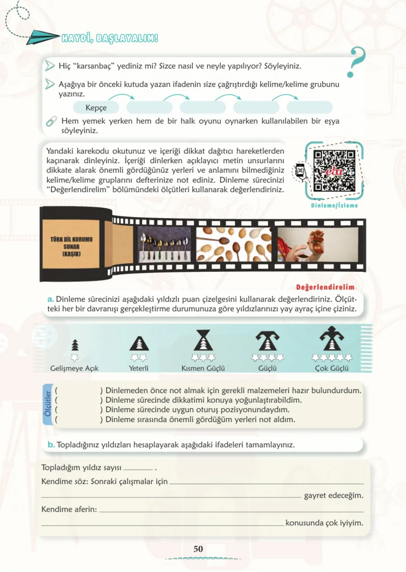 6. Sınıf Türkçe Ders Kitabı Cevapları Meb Yayınları 1. Kitap Sayfa 50