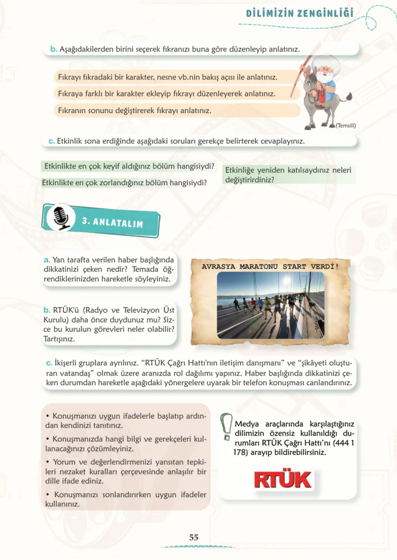 6. Sınıf Türkçe Ders Kitabı Cevapları Meb Yayınları 1. Kitap Sayfa 55