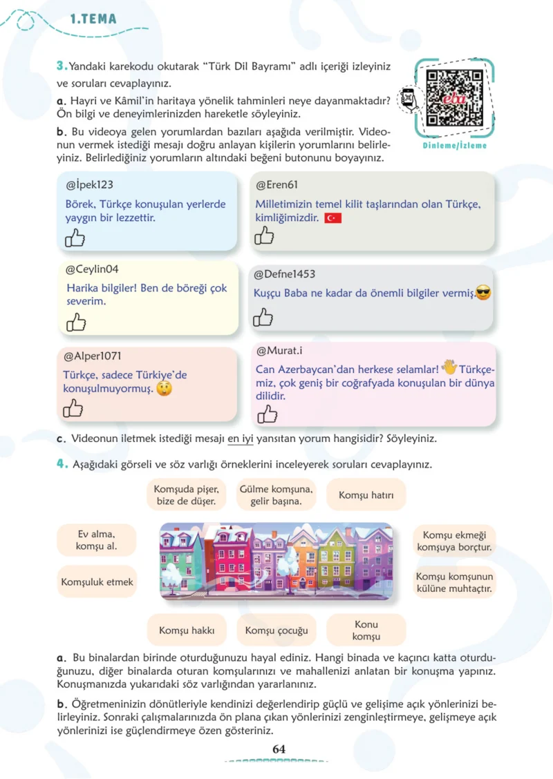 6. Sınıf Türkçe Ders Kitabı Cevapları Meb Yayınları 1. Kitap Sayfa 64
