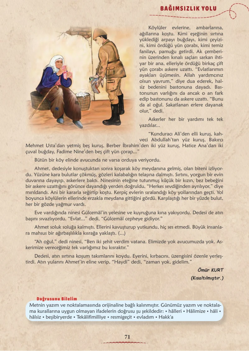 6. Sınıf Türkçe Ders Kitabı Cevapları Meb Yayınları 1. Kitap Sayfa 71