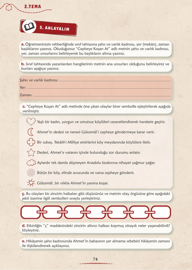 6. Sınıf Türkçe Ders Kitabı Cevapları Meb Yayınları 1. Kitap Sayfa 74