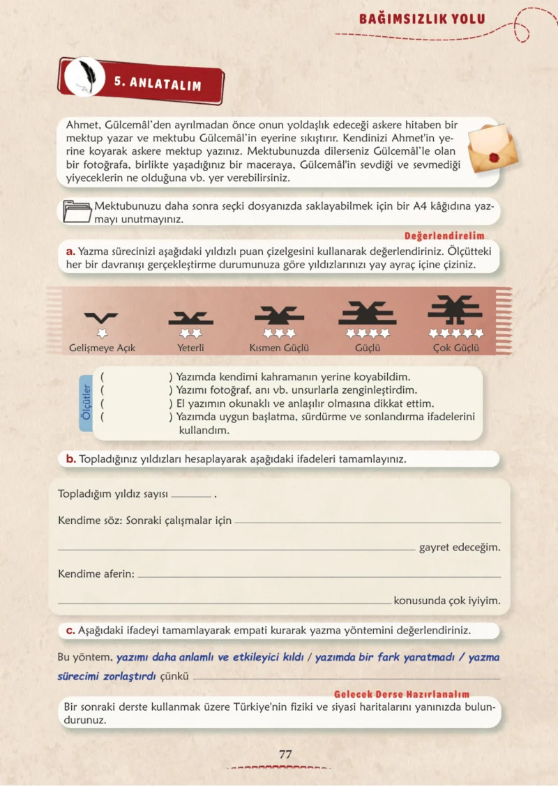 6. Sınıf Türkçe Ders Kitabı Cevapları Meb Yayınları 1. Kitap Sayfa 77