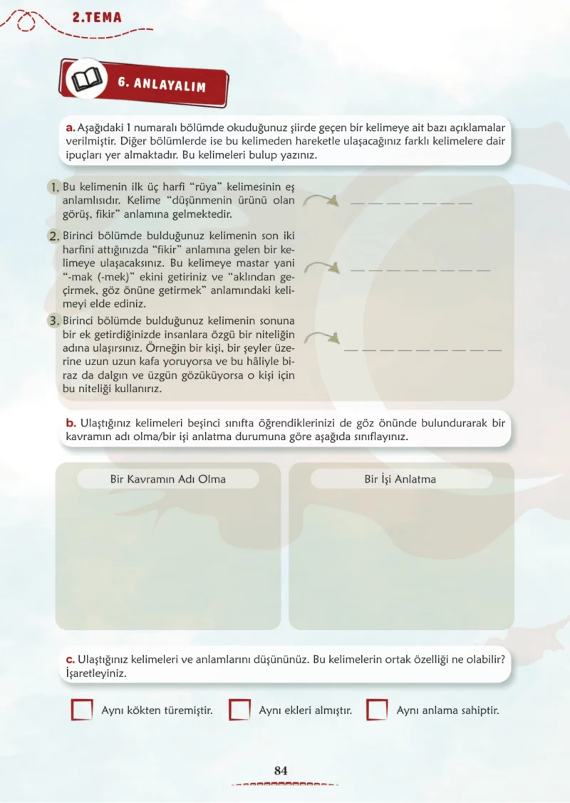 6. Sınıf Türkçe Ders Kitabı Cevapları Meb Yayınları 1. Kitap Sayfa 84