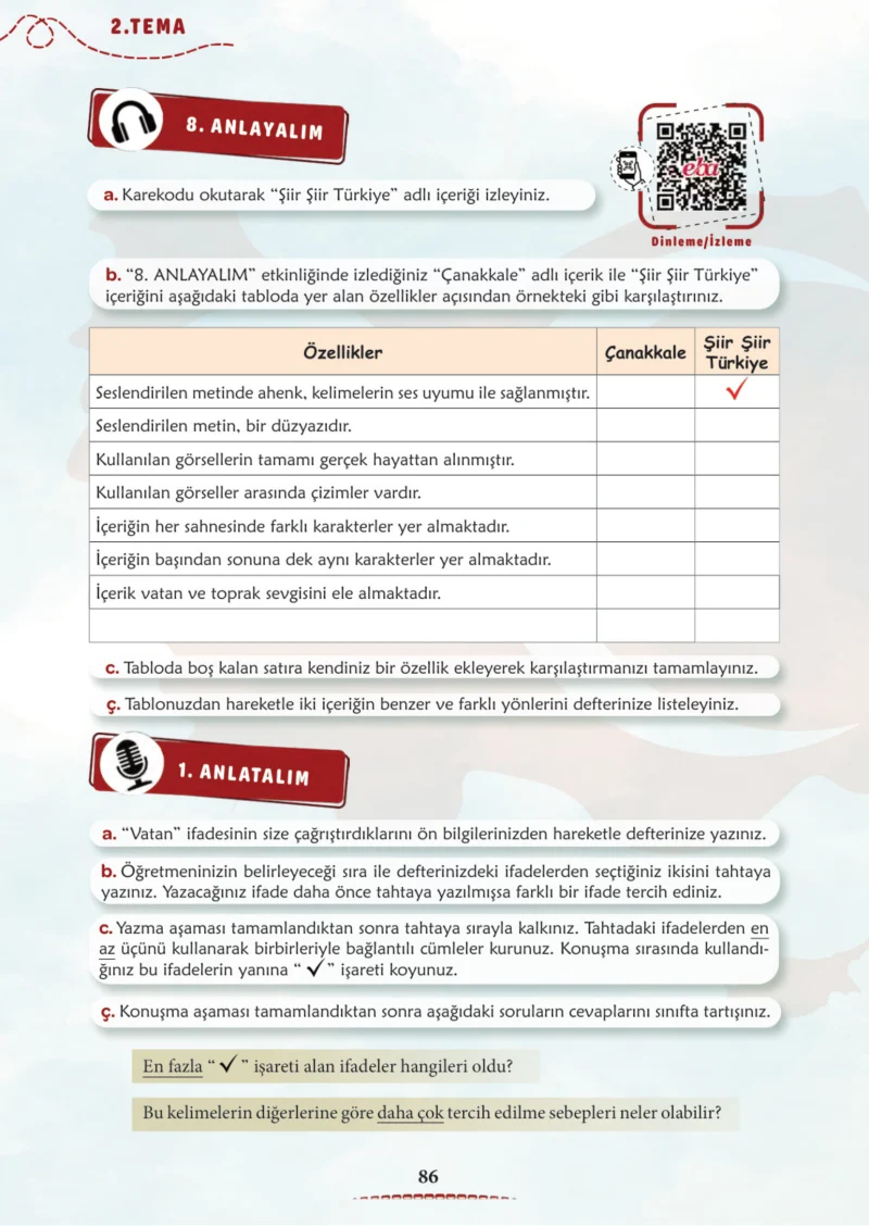 6. Sınıf Türkçe Ders Kitabı Cevapları Meb Yayınları 1. Kitap Sayfa 86
