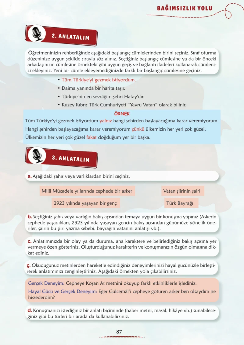 6. Sınıf Türkçe Ders Kitabı Cevapları Meb Yayınları 1. Kitap Sayfa 87