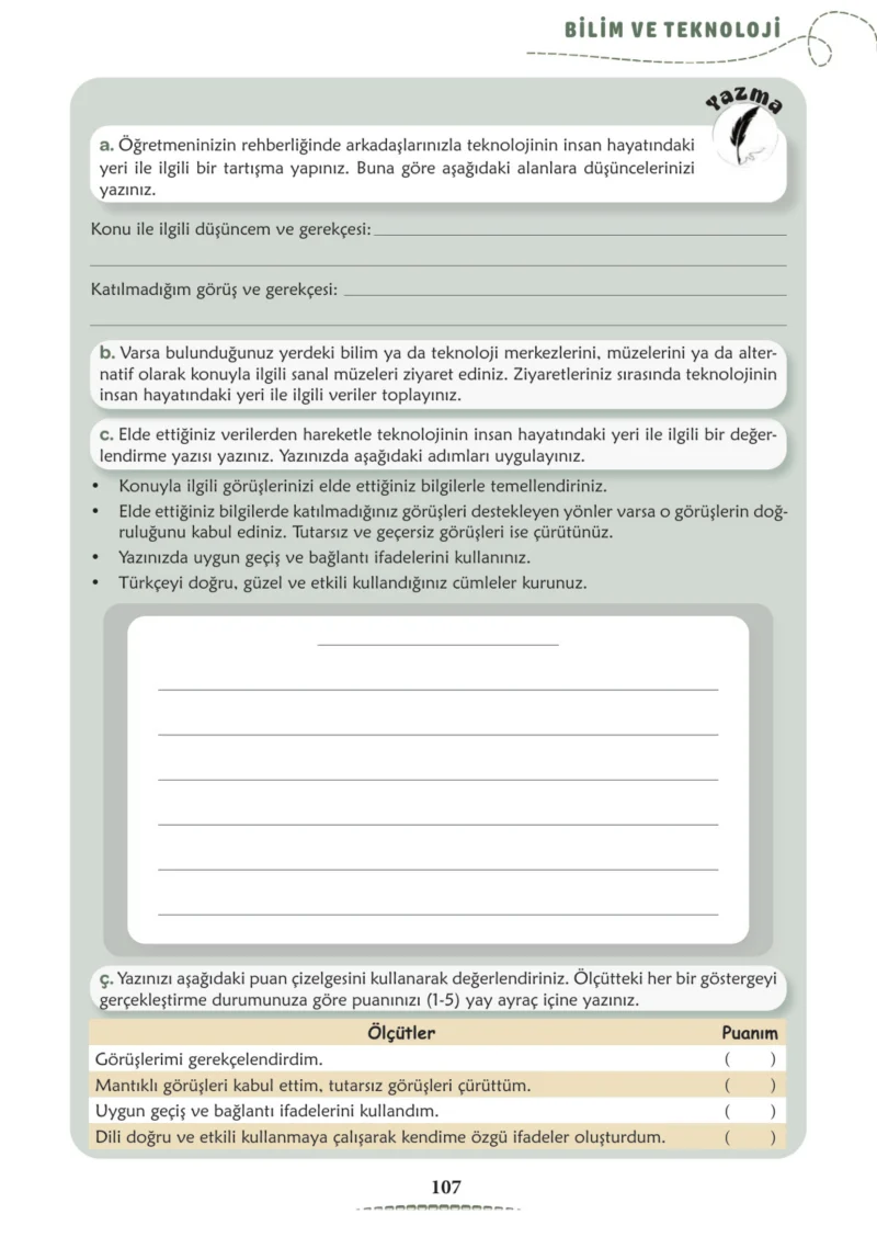 6. Sınıf Türkçe Ders Kitabı Cevapları Meb Yayınları 2. Kitap Sayfa 107