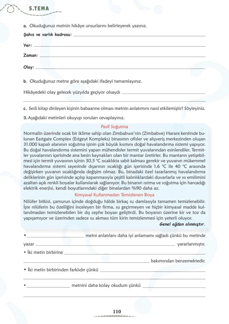 6. Sınıf Türkçe Ders Kitabı Cevapları Meb Yayınları 2. Kitap Sayfa 110
