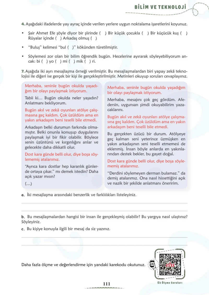 6. Sınıf Türkçe Ders Kitabı Cevapları Meb Yayınları 2. Kitap Sayfa 111