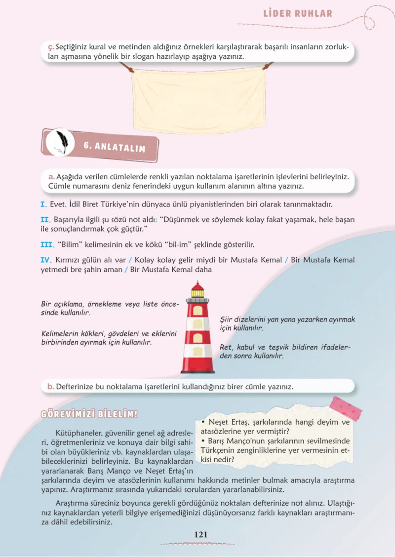 6. Sınıf Türkçe Ders Kitabı Cevapları Meb Yayınları 2. Kitap Sayfa 121